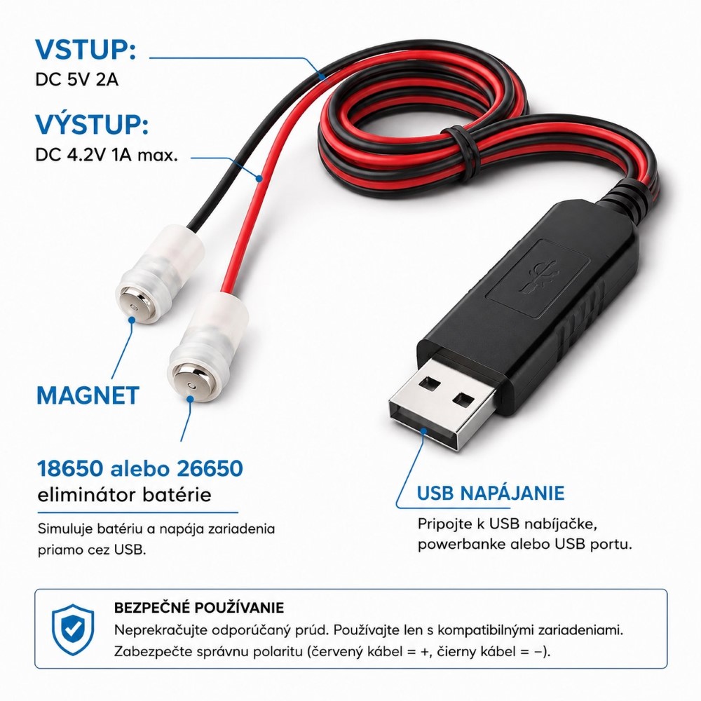 Magnetický USB nabíjací kábel a eliminátor batérie